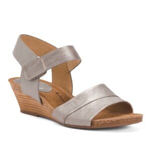 Sofft Verina Wedges Sandals Steel Pewter Silver Metallic Leather Size 6.5